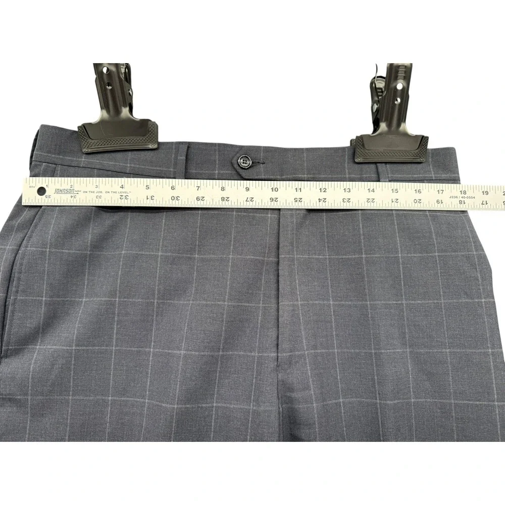Jos A Bank Gordon Suit 42R Gray Windowpane Wool 2 Piece Mens Dress Suit Pants 34
